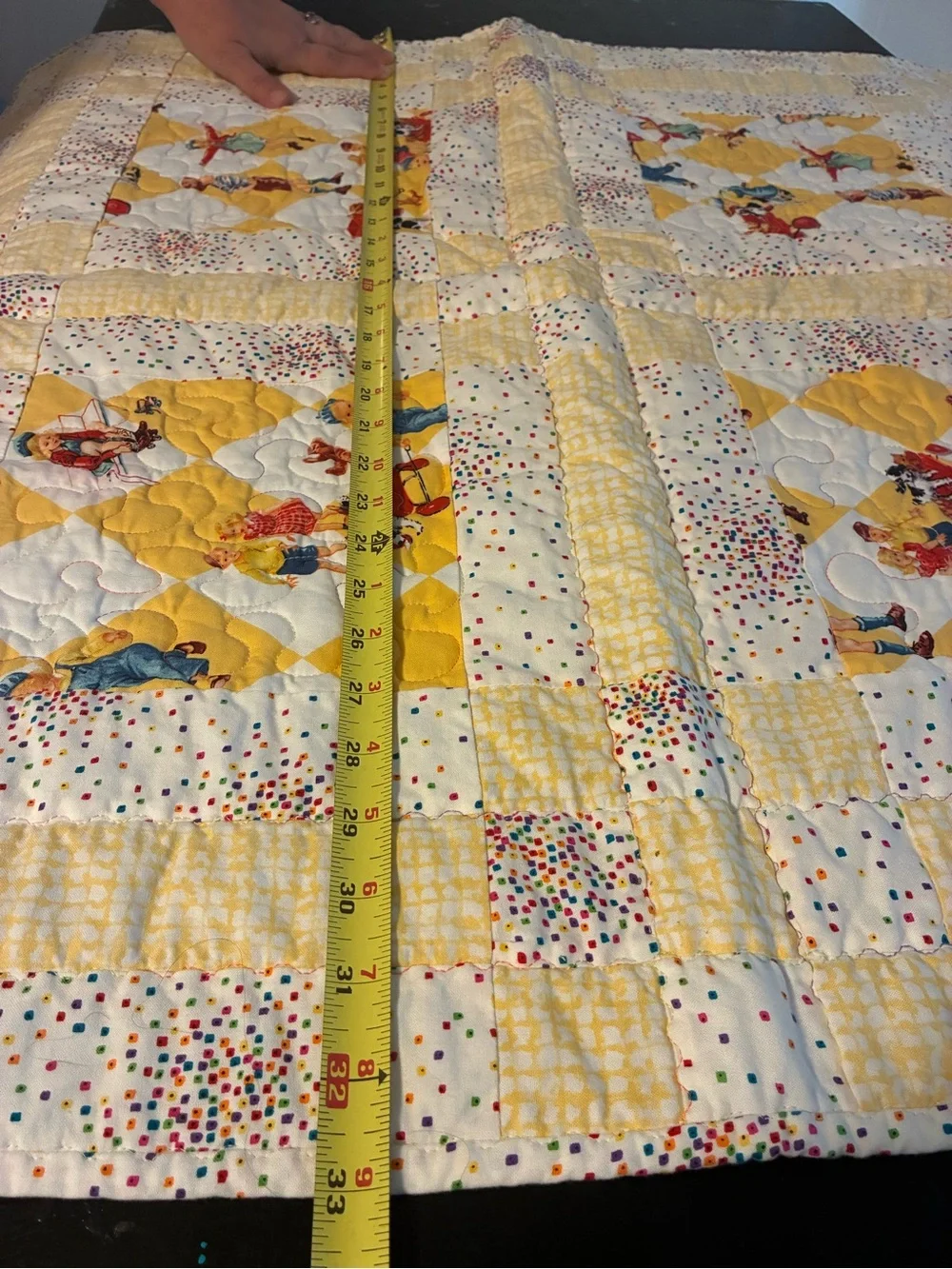 Vintage-Style Yellow Patchwork Dick & Jane Child’s Quilt